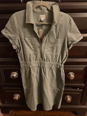 J. Crew Olive Utility Zip-Front Short Sleeve Dress